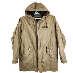 Vintage Men's M Abercrombie & Fitch Parka Coat Khaki Sherpa Quilt Hooded Utility